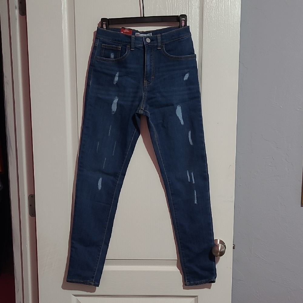 Levi's Youth Super Rise Super Skinny Stylish Distressed Denim Blue Jeans Size XL